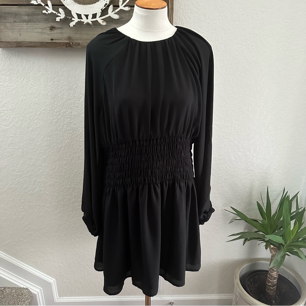 Madewell‎ black smocked waist cocktail party dress Large NWT